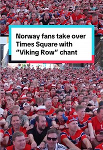 Norway fans took over Times Square in New York City on Sunday with their “Viking Row” chant ahead of their match against Senegal at the World Cup on Monday at New York New Jersey Stadium. #worldcup #timessquare #newyork #norway #soccer