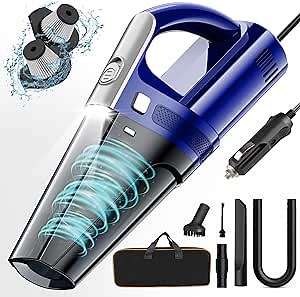 Car Vacuum, Portable Vacuum Cleaner with 7000PA Suction, DC 12V Power 16.4Ft Cord Wired Vacuum Cleaner, LED Light, Car Accessories for Men/Women - Blue