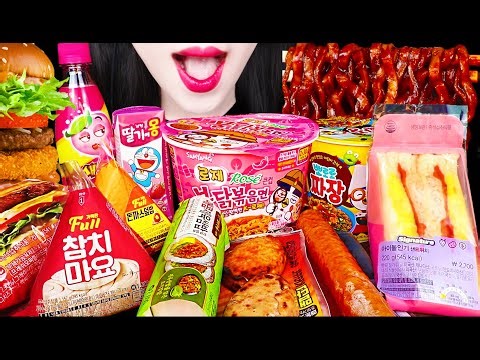 ASMR CONVENIENCE STORE *HAMBURGER, FIRE NOODLES, SAUSAGE 편의점 먹방 MUKBANG
