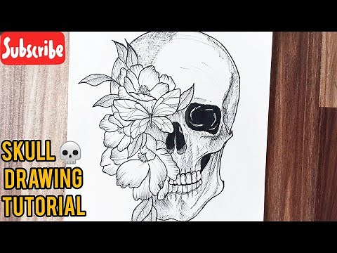 How to draw a skull with flowers || Skull drawing || Tattoo drawing tutorial