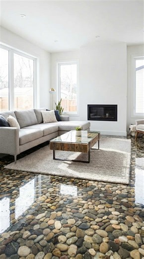 Creating a Livingroom with Epoxy River Stone Floor #epoxy #diy #home #renovation