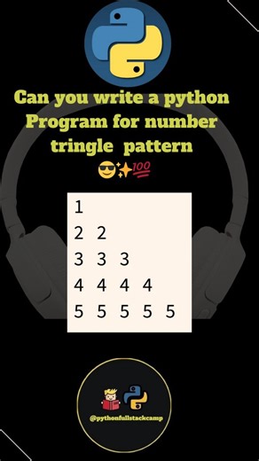 pythonfullstackcamp on Instagram: "Master number pattern code in Python to strengthen your logic and looping skills 💻🔥 Number pattern code in Python Python number pattern program Number pattern printing logic Python pattern problems Number pattern program for beginners Pattern printing in Python Python coding pattern examples Number pattern interview questions Python loops number patterns Number pattern source code #python #coding #programming #developer #learnpython M (Medium): #pythoncode #p