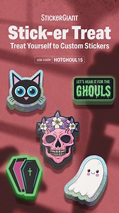 2.5K views · 42 reactions | Stick-er Treat yourself this Halloween! Get custom-printed stickers and labels that are sure to leave a lasting impression. Save 15% with code HOTGHOUL15. StickerGiant is here for your small business with top-notch customer service and quality, 24 years running! | StickerGiant | Facebook