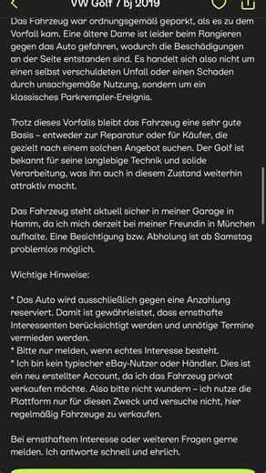 Vorsicht: Fake Golf 7 Inserat mit Anzahlung