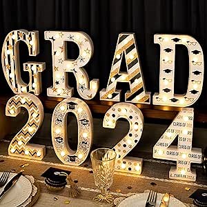 Graduation Party Decorations 2024-8 LED Marquee Light Up Letters “GRAD 2024” - Class of 2024 Graduation Decor for Kindergarten Preschool High School College Wall Table Ornaments Party Supplies
