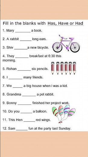 Worksheet On Has, Have and Had || Practice Worksheet || Grade 1 and 2|| English Grammar