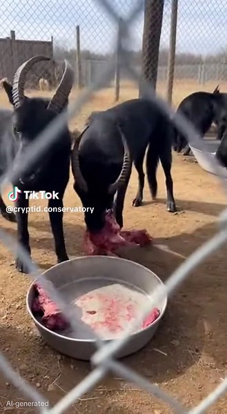 Capracanis nocturnus (commonly known as the Horned Black Hound) Habitat: Rocky scrublands, cave edges, and wind-shaped highlands where small prey trails intersect natural choke points. Diet: Primarily raw meat from scavenging or coordinated hunts; capable of consuming tough tissue with strong jaw mechanics. Behavior: Highly social canids that operate in tight packs, feeding cooperatively while maintaining clear hierarchy through posture, horn angling, and controlled proximity around shared food 