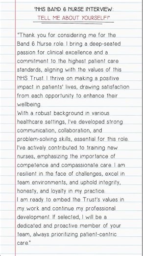 NHS BAND 6 NURSE: TELL ME ABOUT YOURSELF Interview Question Example Answer #shorts