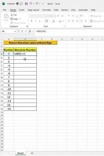 How to Use the ABS Function in Excel | Step-by-Step Guide #excel #exceltips