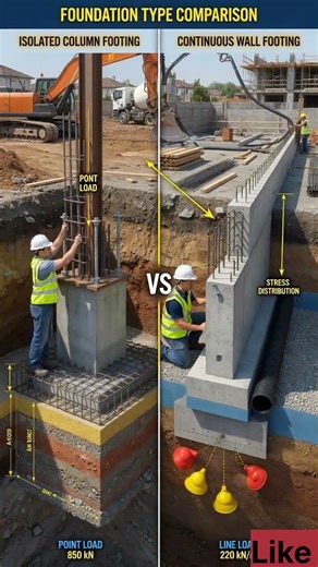 Steel coloumn Footing Vs Continuous wall Footing by #GyanodayEngineers #civilengineering #shorts