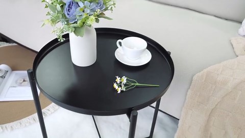 Cerbior Metal Tray End Table, Round Accent Coffee Side Table, Anti-Rust and Waterproof Outdoor Small Side Table, Indoor Modern Sofa Side Table Bedside Table for Living Room Bedroom Balcony (Black) - Walmart.com