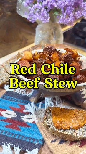 New Mexican Red Chile Beef Stew! Recipe: 1-Lb Beef Tenderloin or Chuck (cubed) 2-Medium sized Yukon Potatoes (cubed) 1/2-White onion (medium dice) 1/2 Cup Red Chile Powder 2-Teaspoons of fresh Minced Garlic 4-Cups Water Salt to taste Procedure: 1️⃣ In a skillet or Pot on medium heat, add a couple tablespoons of oil and add your beef and a dash of salt. Mixing together to create a good sear(brown color). 2️⃣ While that cooks for a few minutes you’ll then add the minced garlic and the red chile po