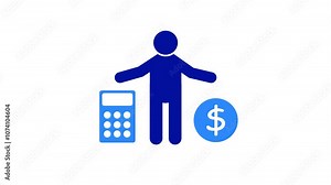 Financial accounting development icon. Business calculation icon pictogram man, dollar with calculator icon animation.