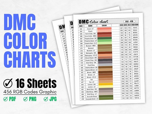 Printable DMC Thread Color Chart Tracker Inventory - 16 Sheet | DMC Color Charts & 456 RGB Codes | for Dmc Embroidery Floss - Etsy Australia
