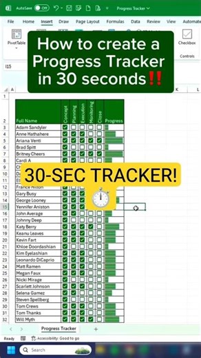 Excel Progress Tracker in 30 Seconds 🤯 | Auto-Update Chart #shorts