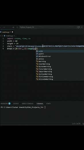 Matrix Character Rain in Python #coding #python #pythonprogramming #programming #turtlegraphics