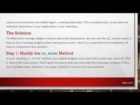 How to Manage Widget Creation in Kivy Without Duplicating