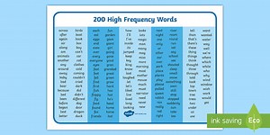 200 High Frequency Words Word Mat