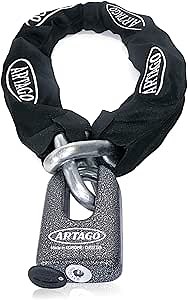 Artago 69T120 Heavy Duty Motorcycle Anti Theft Chain + Mini U, Maximum Tested Security SRA & Sold Secure Gold Approved, ø15mm/0,59in 120cm/3,9ft, Forged Steel MONOBLOK Padlock, Bunker Selection