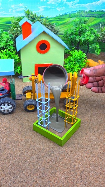 🚜 Mini Tractor Builds Strong Cement Pillar | Satisfying DIY Construction 😱 #shorts