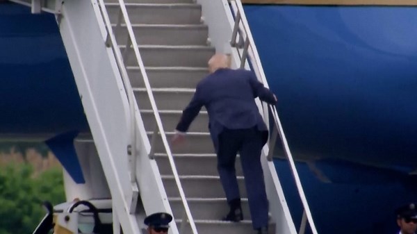 President Trump appeared to trip up the steps to Air Force One en route to Camp David