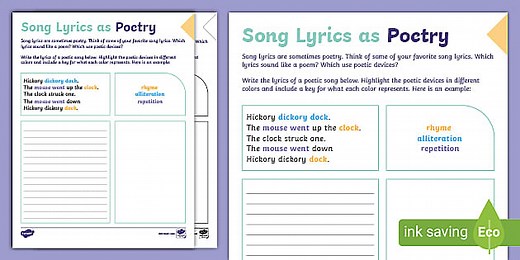 Song Lyrics as Poetry Worksheet