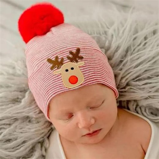 Christmas Newborn Hospital Hat: Red Stripe, Reindeer Patch, USA Made - Etsy