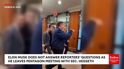 Elon Musk Does Not Answer Reporters’ Questions As He Leaves Pentagon Meeting With Defense Sec...