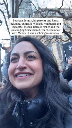 Layla Taremi | NYC Content Creator on Instagram: "I’m not crying you’re crying!!!! SO beyond proud to be a New Yorker. New Year, New Era ❤️😭 @zohrankmamdani @creators4zohran #zohranmamdani #mamdani #zohran #nyclife #nycliving"