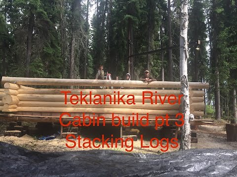 Remote Off Grid Alaskan Log Cabin Build pt 3 stacking logs