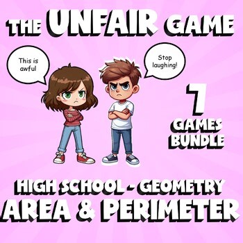 7 UNFAIR Math Games - Area & Perimeter - Geometry No Prep Review Activity