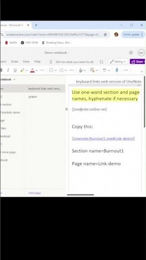 OneNote online: create page links using just your keyboard | double brackets | shortcut | #shorts