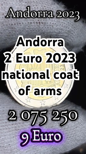 Andorra 🇦🇩, 2 Euro 2023 national coat of arms. #rare #coin #money #euro #cool #coincollecting