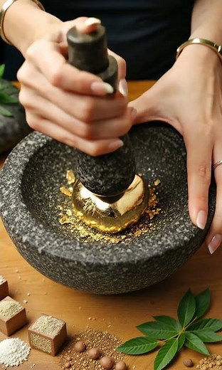 【4K】【ASMR】Crushing a Golden Dice in Stone Mortar