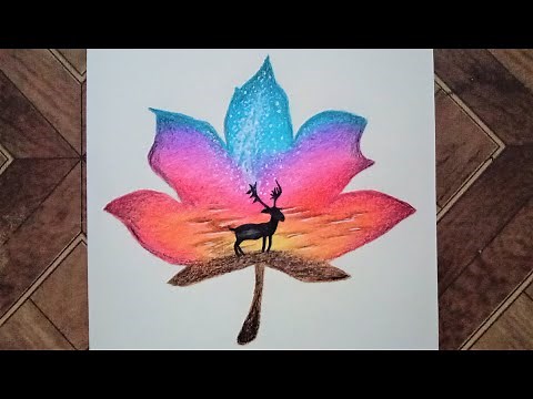 Crayon drawing for beginners | Step by step tutorial | Crayon scenery inside a leaf | Artsy Bits