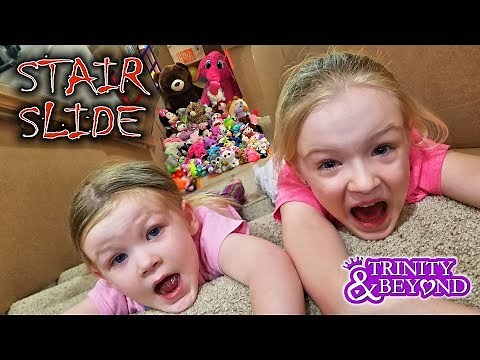 Ultimate Stair Slide Stuffed Animal Scavenger Hunt into HUGE Box Fort!!