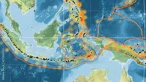 Molucca Sea tectonics featured. Topography. Mollweide projection Stock Video