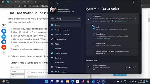 Outlook sound notification not working in Windows 11