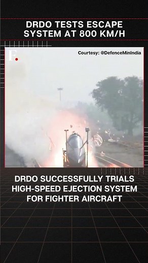 #FirstpostNews: DRDO Tests Fighter Jet Ejection System At 800 km/h In High-Speed Rocket-Sled Trial