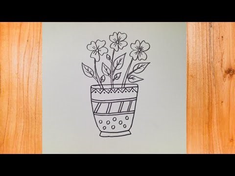 How To Draw Flower With Base/ Flower Pot Drawing With Pencil /Pencil Drawing For Beginners