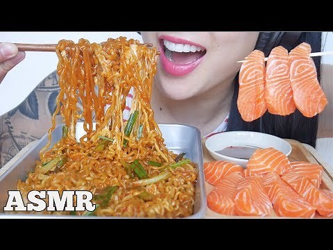 ASMR SPICY NOODLES + SALMON SASHIMI + FIRE SAUCE (EATING SOUNDS) NO TALKING | SAS-ASMR