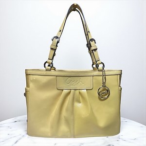Coach Gallery East West Canary Yellow Patent Leather Pleated Tote