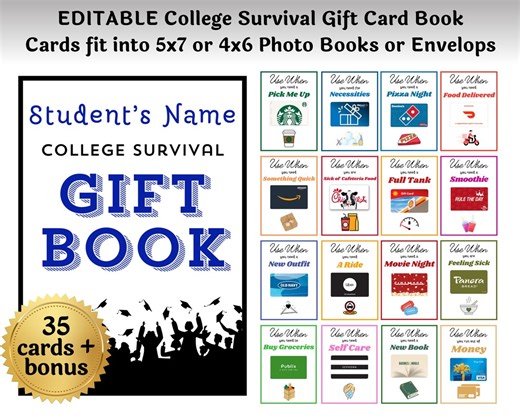 Editable College Survival Gift Card Book Gift for College Student Gift Card Holder Customizable in Canva | Instant Download, Edit and Print - Etsy