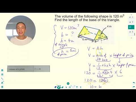 Find height or length of base of triangular prism, given volume