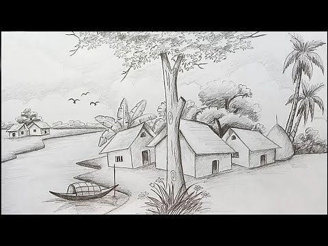 How to draw Scenery / Landscape by pencil sketch step by step