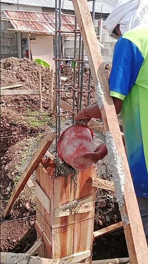 manual casting of foundation base columns.