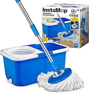 Instamop Spin Mop and Bucket with Wringer Set with 2 Buckets for Clean/Dirty Water, Microfiber Mop for Floor Cleaning, Floor Mop Bucket, Washer Machine Safe, Push-Down Wringing System AS SEEN ON TV