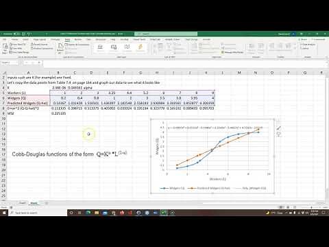 Fit an equation to data by minimizing mean squared error (MSE) using Excel Solver.