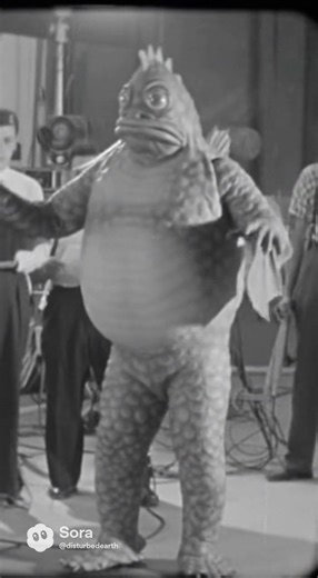 1950s rubber suit Frog Swamp creature camera test #creepy #makeupfx #monster #bmovie #ai