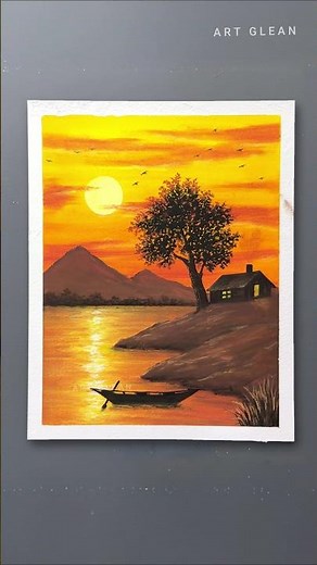 Easy Sunset Scenery Drawing #shortsfeed #shorts